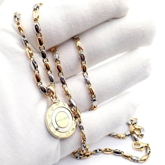 Authentic! Bulgari Bvlgari 18k Yellow Gold Steel Diamond Zodiac Pendant Necklace - Picture 7 of 16